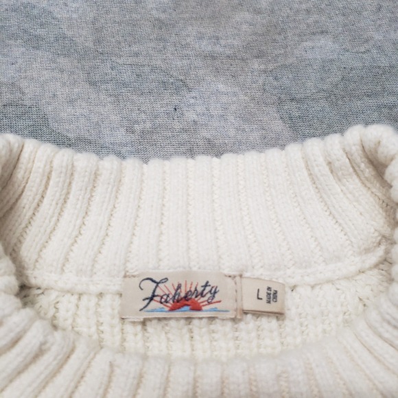 Faherty Sweater Womens Large Beige Pullover Ribbed Long Sleeve - Picture 4 of 9